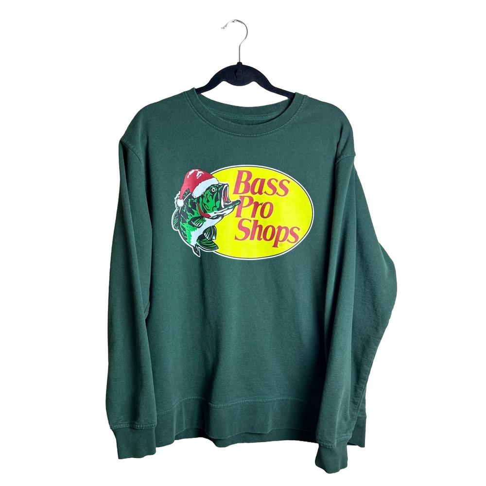 Modern Bass Pro Shops Christmas Graphic Crewneck Sweatshirt Green Unisex‎ Size L